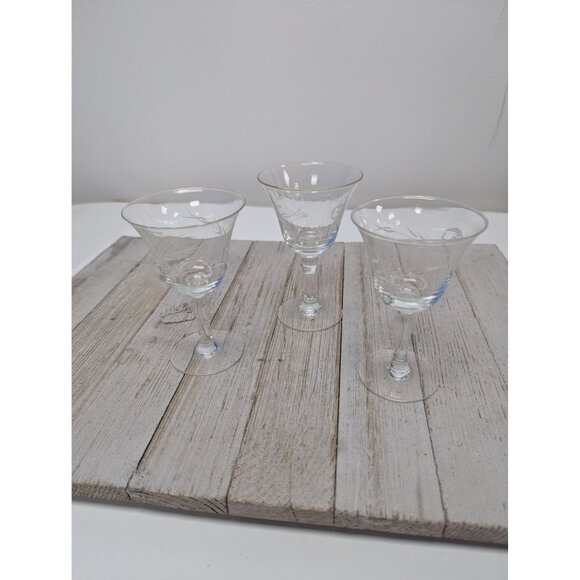 Set Of 3 Cordial Glasses Vintage Etched Wheat Pattern 4 1/8" Tall - Picture 6 of 6